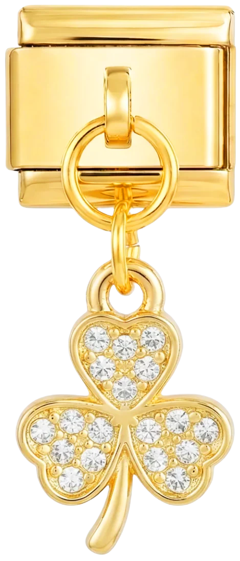 3 Leaf Clover with Stones Hanging on Gold