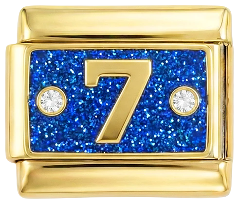 7 with 2 Stones on Blue Plate on Gold