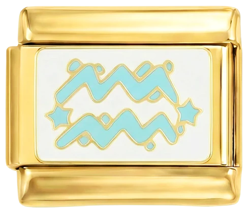 Blue Aquarius Symbol on Gold