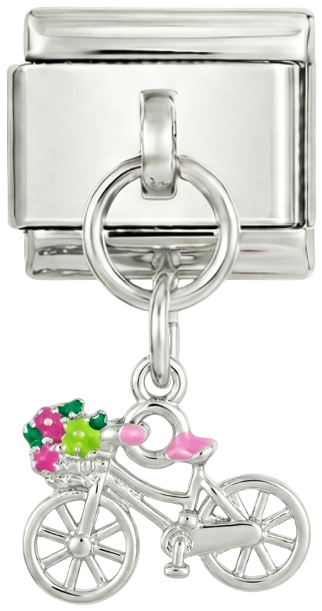 Bicycle Flowers Hanging Silver