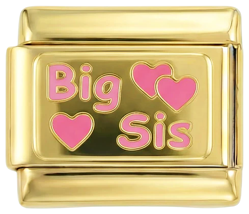 Big Sis with Pink Hearts on Gold