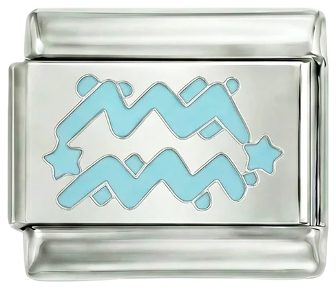 Blue Aquarius Symbol on Silver