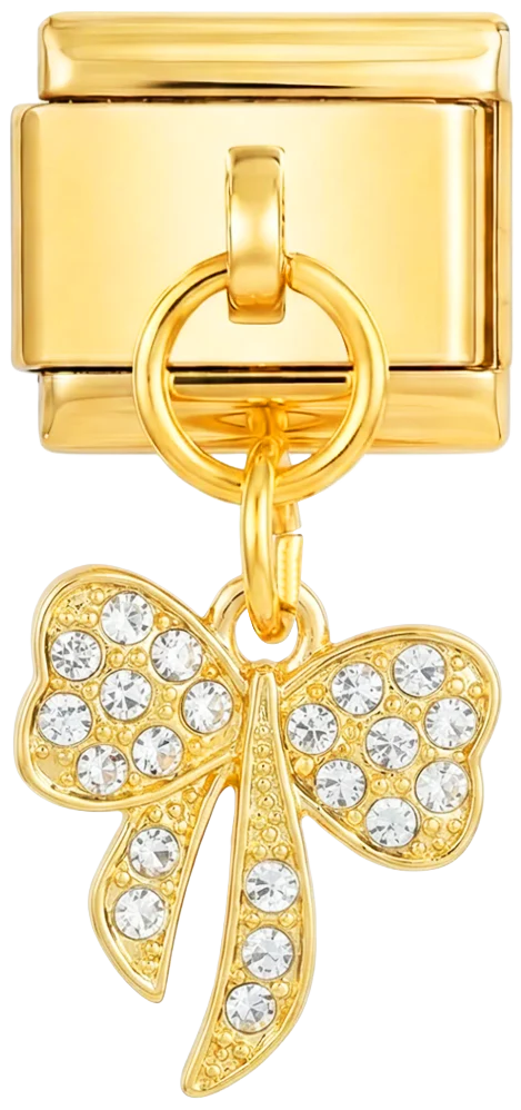 Bow with White Stones Hanging on Gold
