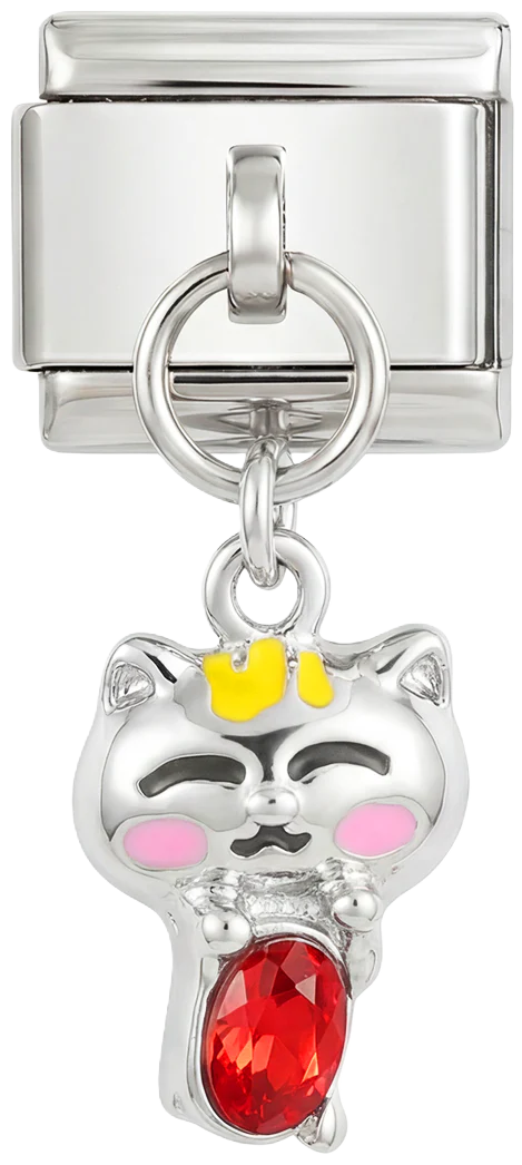 Cat with its Red Stone , on Silver
