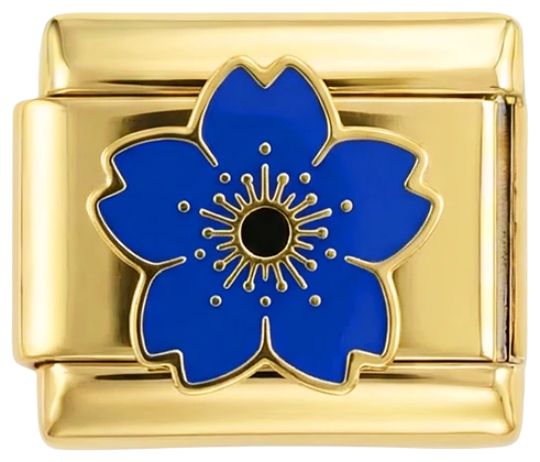 Dark Blue Flower on Gold