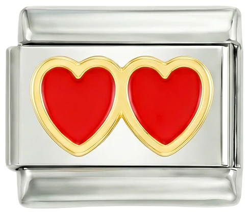 Double Red Heart on Silver