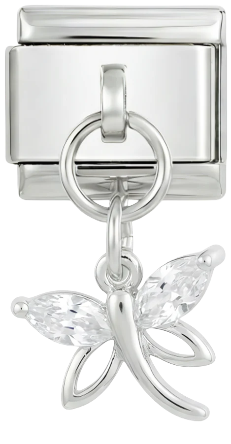 Dragonfly with Crystals on Silver