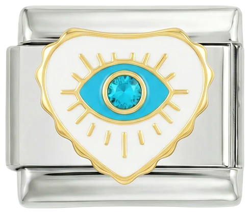 Evil Eye in White Heart on Silver