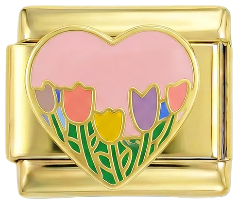 Flower Field in Pink Heart on Gold
