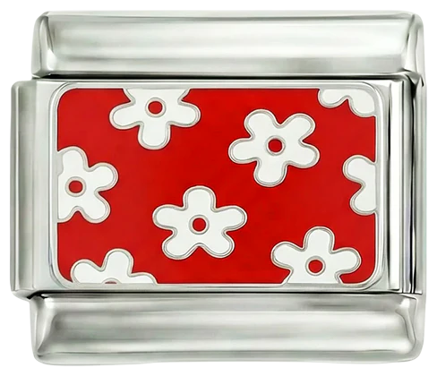 Flowers on Red Plate on Silver