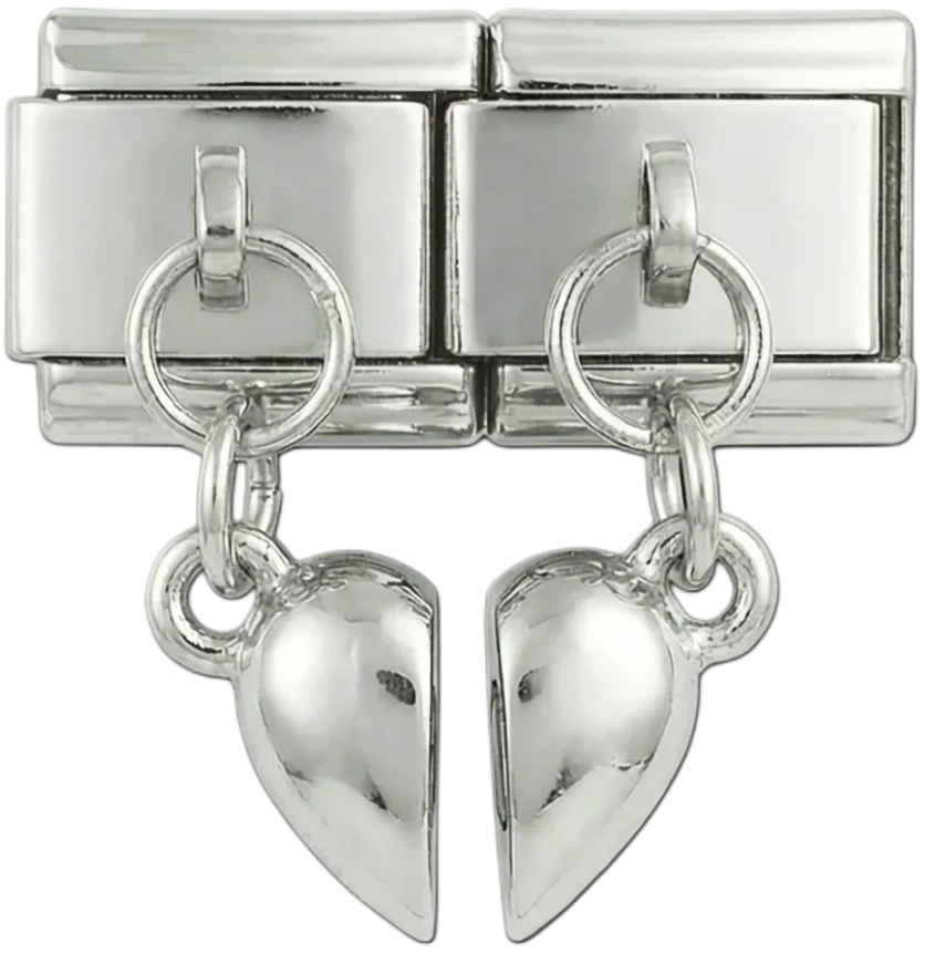 Full Heart on Double Charms Hanging on Silver