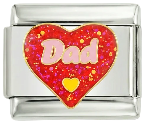 Glittery Red Heart, Dad, on Silver