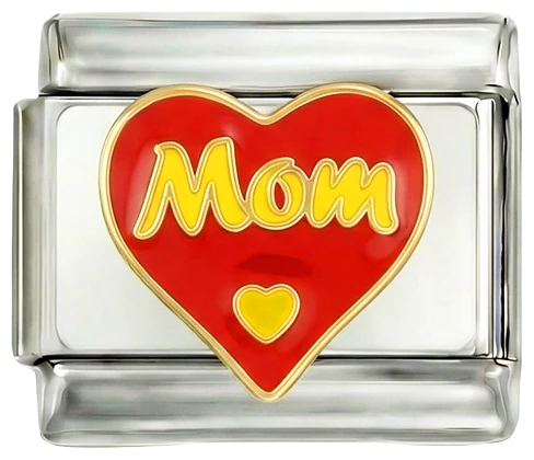Glittery Red Heart, Mom, on Silver
