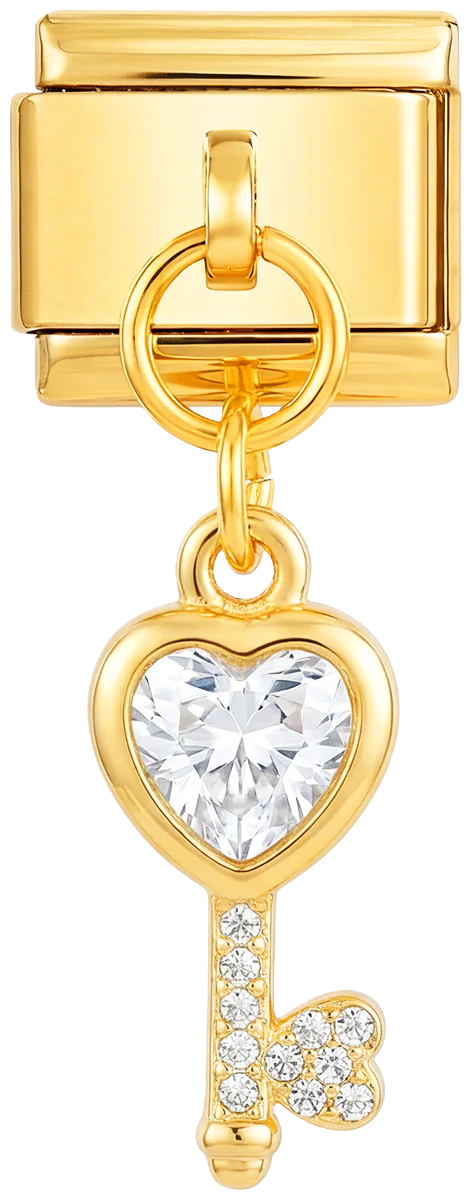 Gold Key with Crystal Heart