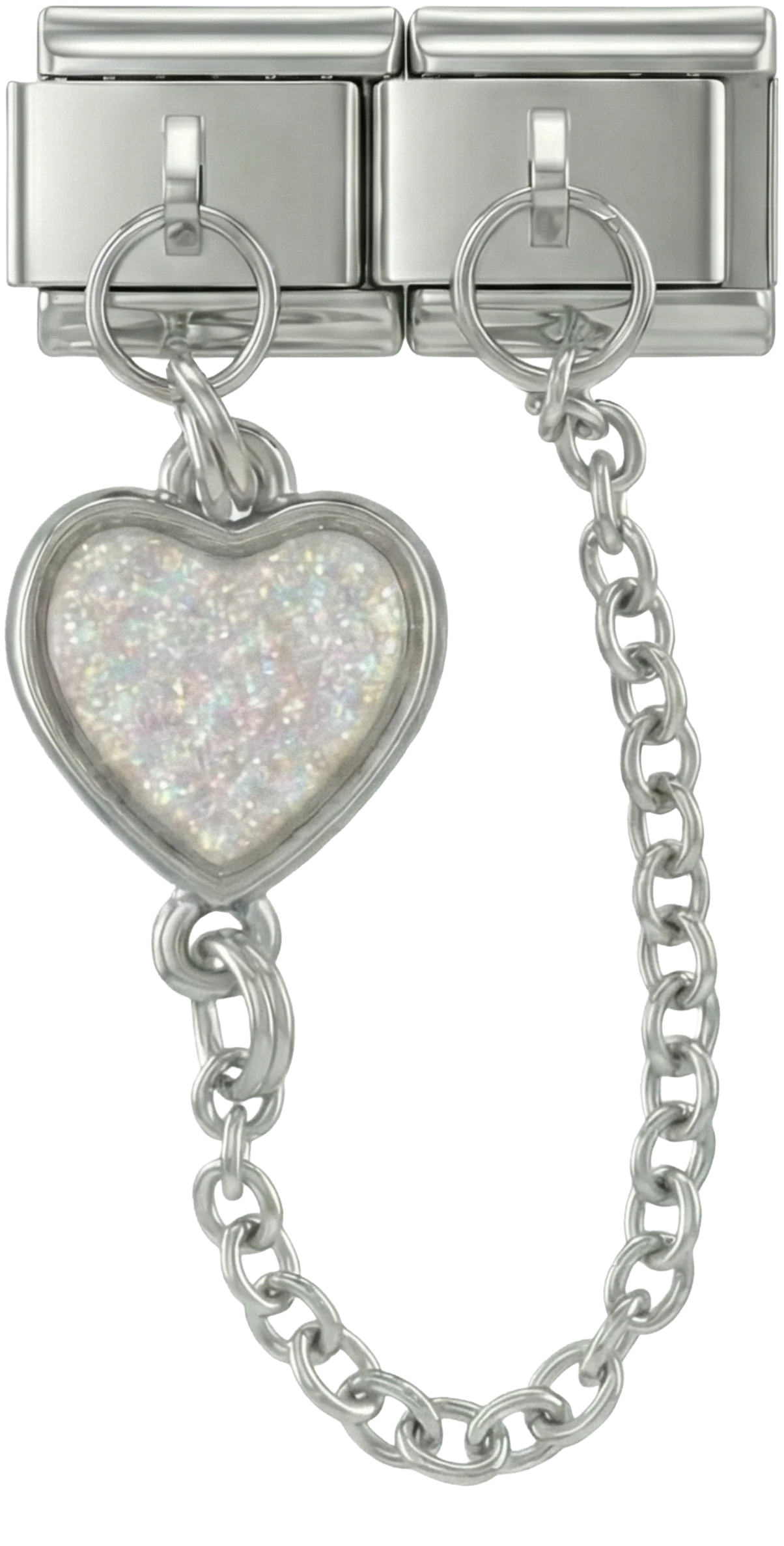 Grey Heart, Double Linked Charms on Silver