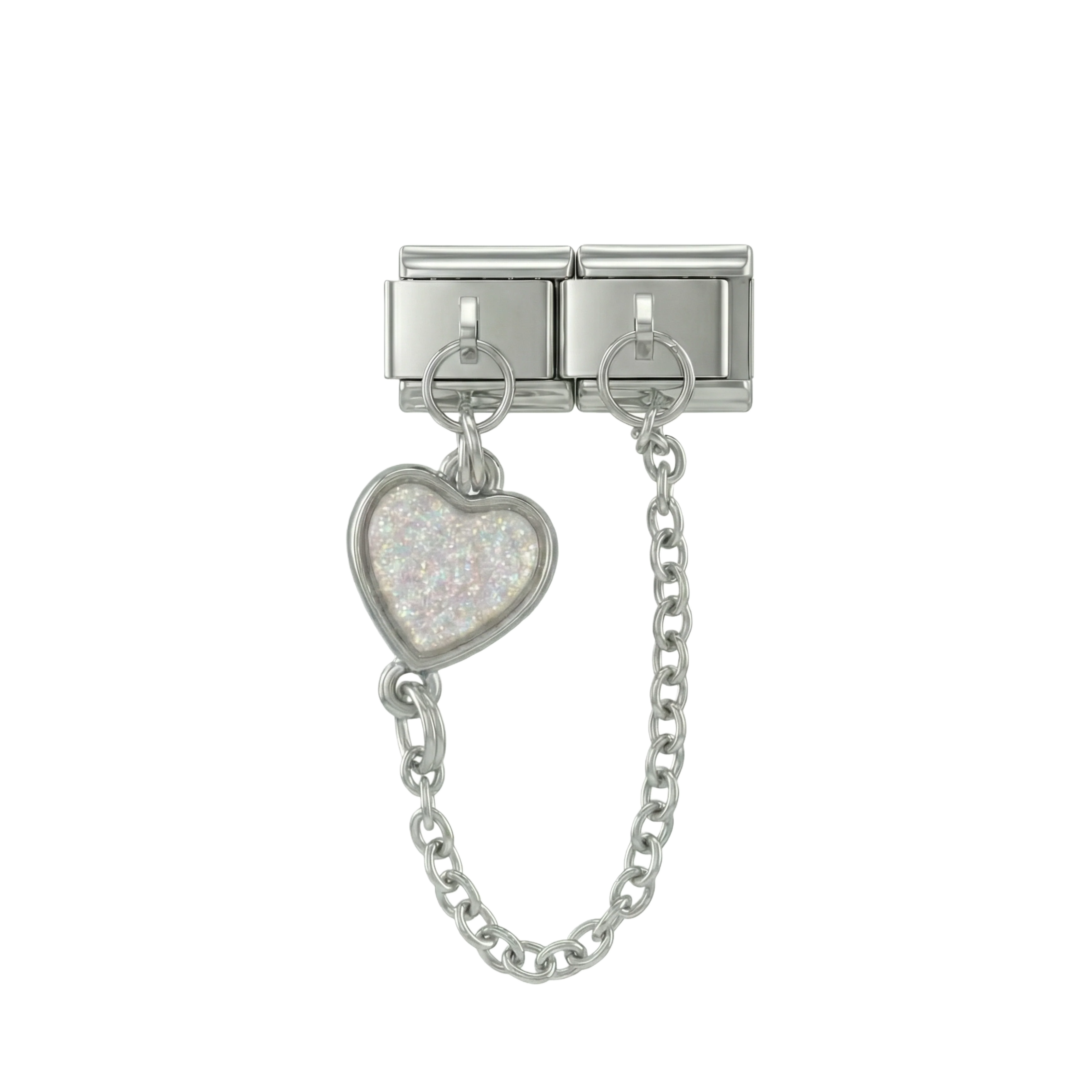 Grey Heart, Double Linked Charms on Silver - Image 2