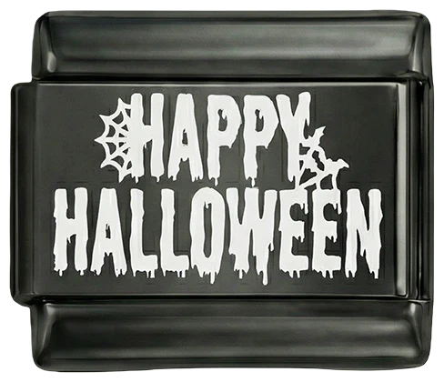 Happy Halloween White on Black Charm