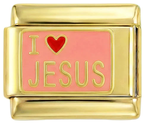 I Love Jesus on Pink Plate on Gold