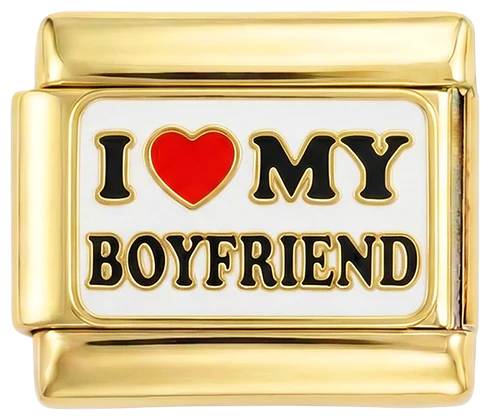I Love My Boyfriend on White Plate on Gold