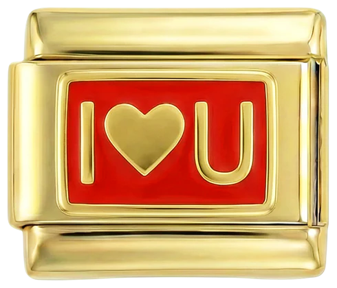 I Love U on Red Plate on Gold