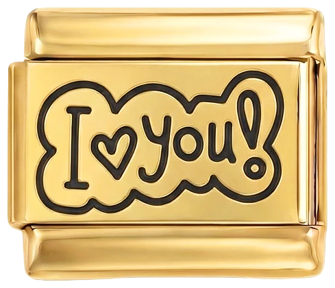 I Love You! in Black inside Bubble on Gold