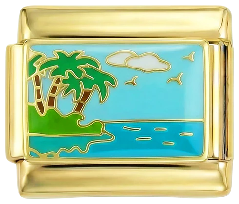 Island with Palm Trees by Sea on Gold