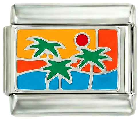 Island with Palm Trees by Sea on Silver
