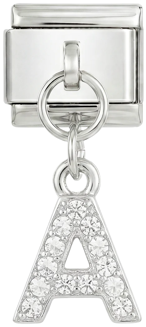 Letter A with stones, Hanging, on Silver