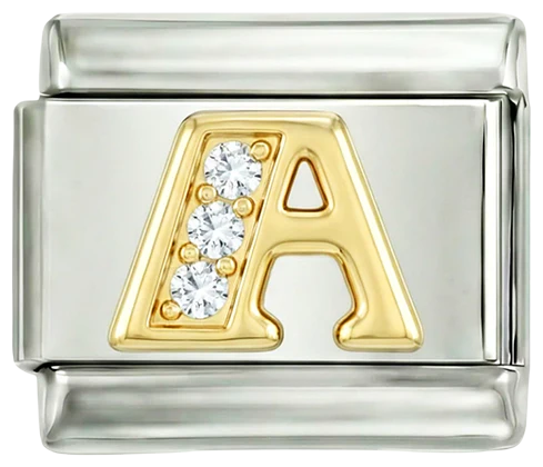 Letter A in Gold with Stones, on Silver