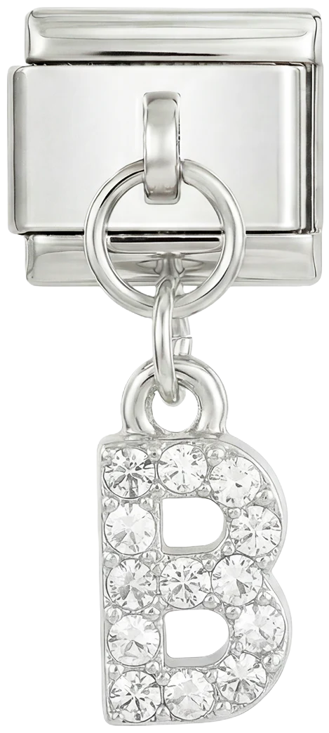 Letter B with stones, Hanging, on Silver
