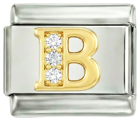 Letter B in Gold with Stones, on Silver