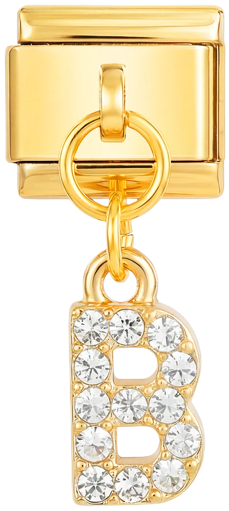 Letter B with stones, Hanging, on Gold