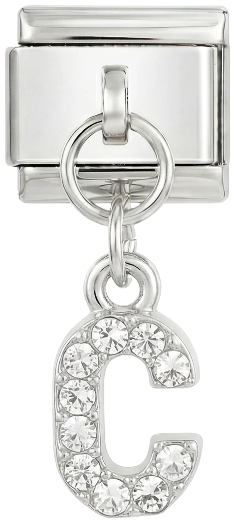 Letter C with Stones, Hanging, on Silver
