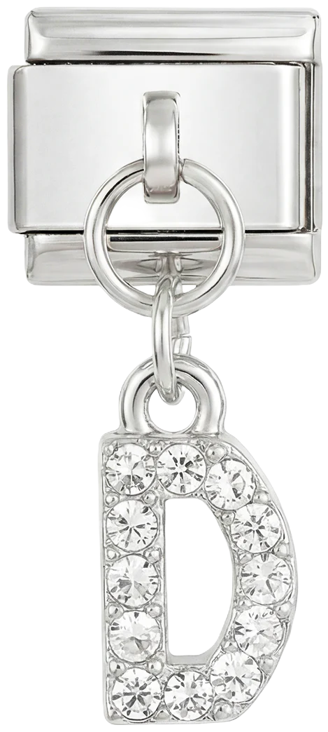 Letter D with stones, Hanging, on Silver