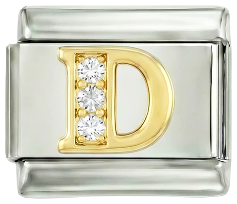 Letter D in Gold with Stones, on Silver