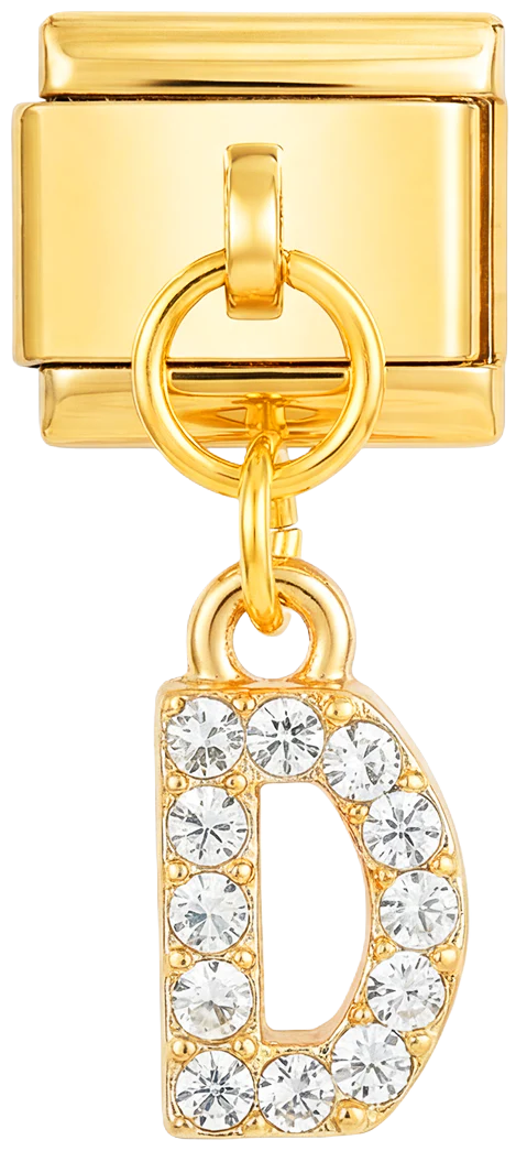 Letter D with stones, Hanging, on Gold