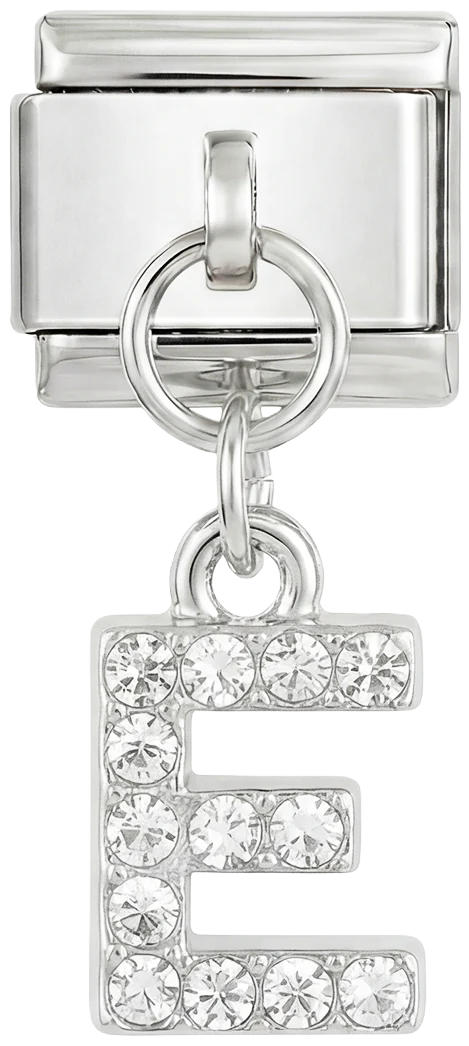 Letter E with stones, Hanging, on Silver