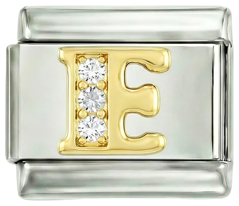 Letter E in Gold with Stones, on Silver
