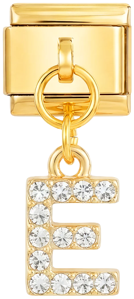 Letter E with stones, Hanging, on Gold