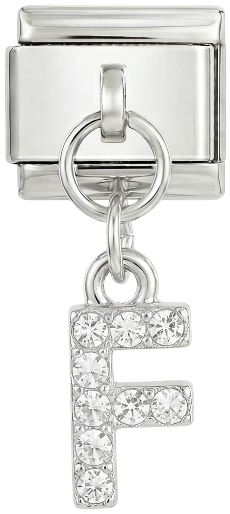 Letter F with stones, Hanging, on Silver
