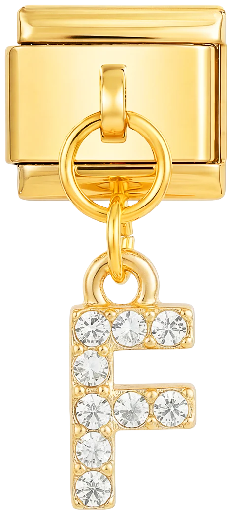 Letter F with stones, Hanging, on Gold