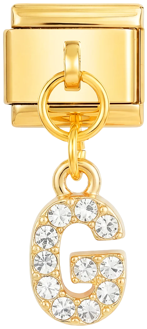 Letter G with stones, Hanging, on Gold