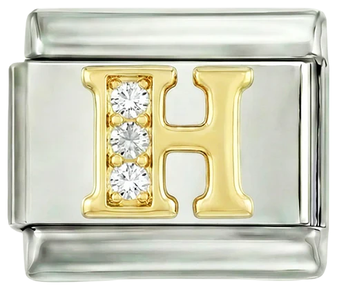 Letter H in Gold with Stones, on Silver