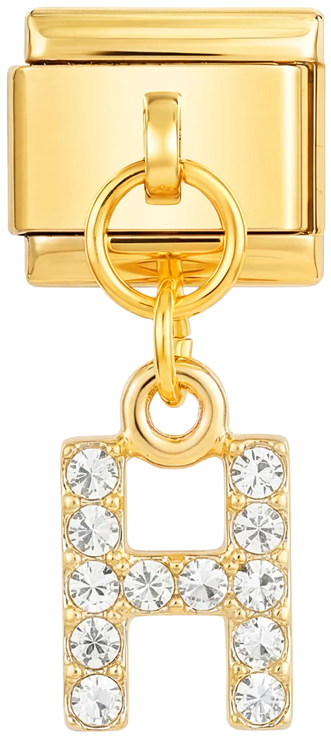Letter H with stones, Hanging, on Gold