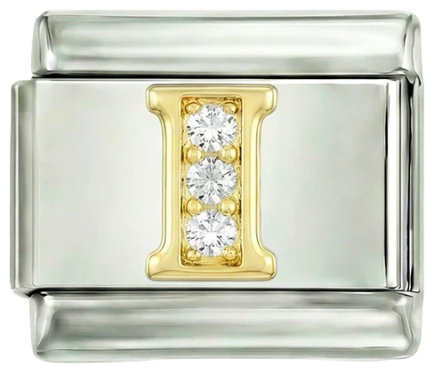 Letter I in Gold with Stones, on Silver
