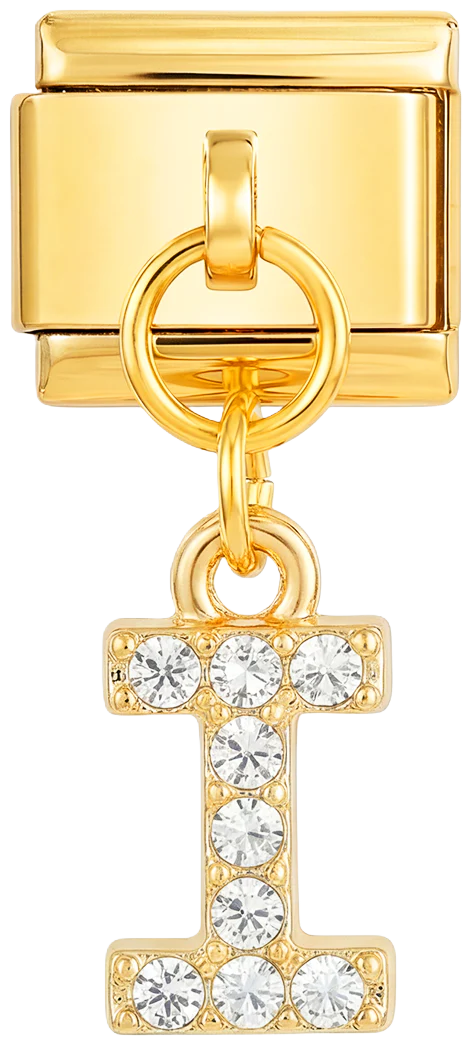 Letter I with stones, Hanging, on Gold