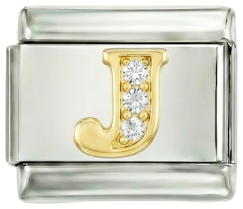 Letter J in Gold with Stones, on Silver