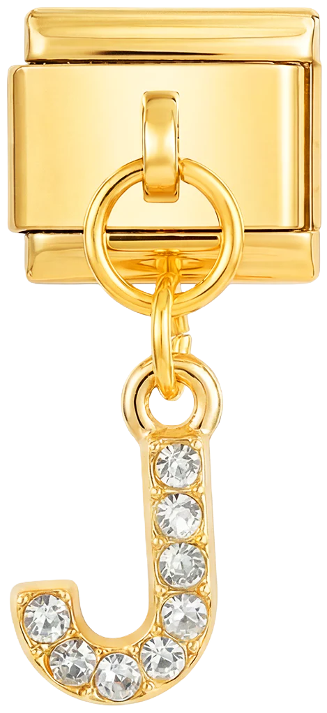 Letter J with stones, Hanging, on Gold