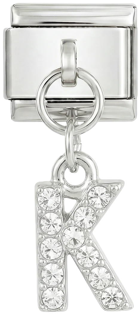 Letter K with stones, Hanging, on Silver
