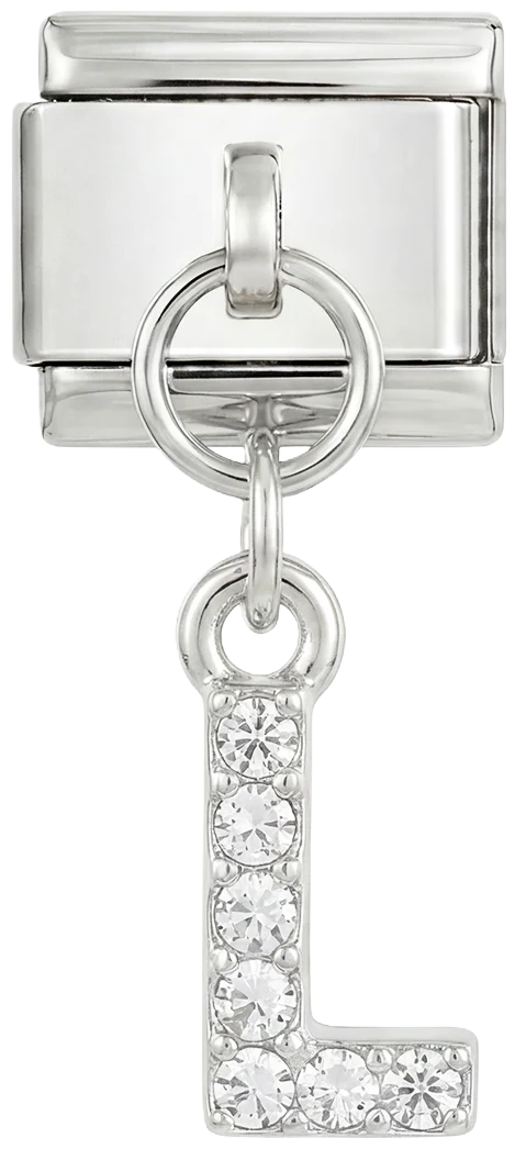 Letter L with stones, Hanging, on Silver